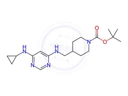 Chemical structure of tert-Butyl 4-(((6-(cyclopropylamino)pyrimidin-4-yl)amino)methyl)piperidine-1-carboxylate