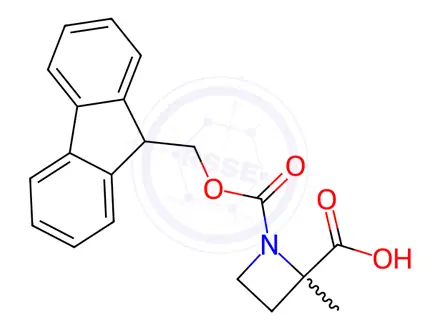 Chemical structure of 1-(9H-fluoren-9-ylmethoxycarbonyl)-2-methyl-azetidine-2-carboxylic acid
