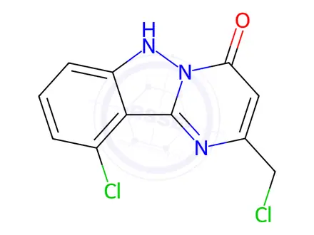 Chemical structure of 10-Chloro-2-(chloromethyl)pyrimido[1,2-b]indazol-4(6H)-one
