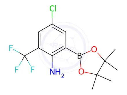 Chemical structure of 4-Chloro-2-(tetramethyl-1,3,2-dioxaborolan-2-yl)-6-(trifluoromethyl)aniline