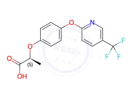 Chemical structure of (2S)-2-(4-{[5-(trifluoromethyl)pyridin-2-yl]oxy}phe noxy)propanoic acid