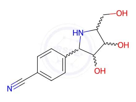 Chemical structure of Benzonitrile, 4-(2S,3S,4R,5R)-3,4-dihydroxy-5-(hydroxymethyl)-2-pyrrolidinyl-