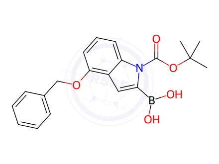 Chemical structure of (4-(Benzyloxy)-1-(tert-butoxycarbonyl)-1H-indol-2-yl)boronic acid