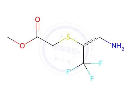 Chemical structure of Acetic acid, 2-[[1-(aminomethyl)-2,2,2-trifluoroethyl]thio]-, methyl ester