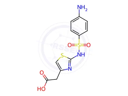 Chemical structure of 2-[[(4-Aminophenyl)sulfonyl]amino]-4-thiazoleacetic acid