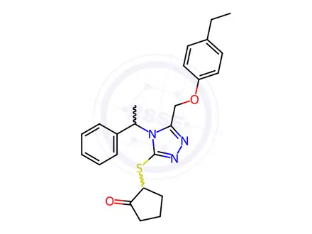 Chemical structure of 2-({5-[(4-ethylphenoxy)methyl]-4-(1-phenylethyl)-4h-1,2,4-triazol-3-yl}sulfanyl)cyclopentan-1-one
