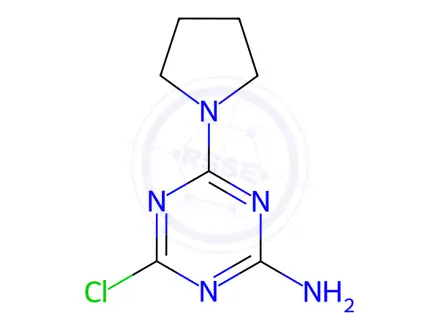 Chemical structure of 4-Chloro-6-(pyrrolidin-1-yl)-1,3,5-triazin-2-amine