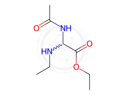 Chemical structure of Acetic acid, (acetylamino)(ethylamino)-, ethyl ester (9CI)