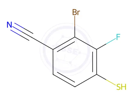 Chemical structure of Benzonitrile, 2-bromo-3-fluoro-4-mercapto-