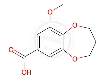 Chemical structure of 9-Methoxy-3,4-dihydro-2H-benzo[b][1,4]dioxepine-7-carboxylic acid
