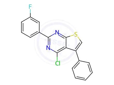 Chemical structure of 4-Chloro-2-(3-fluorophenyl)-5-phenylthieno[2,3-d]pyrimidine