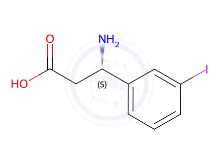 Chemical structure of (3S)-3-amino-3-(3-iodophenyl)propanoic acid hydrochloride