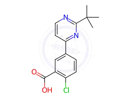 Chemical structure of 5-[2-(tert-Butyl)-4-pyrimidinyl]-2-chlorobenzoic acid