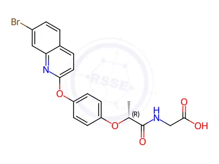 Chemical structure of Glycine, N-[(2R)-2-[4-[(7-bromo-2-quinolinyl)oxy]phenoxy]-1-oxopropyl]-
