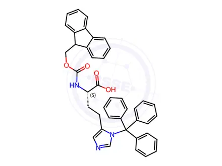 Chemical structure of N-Fmoc-1-trityl L-Homohistidine
