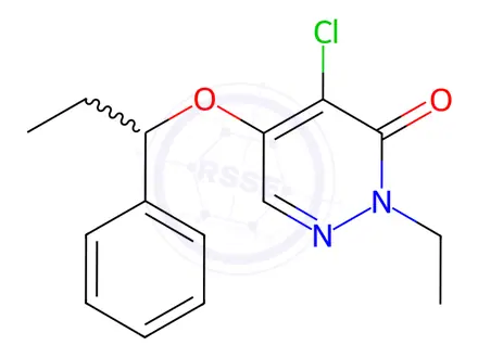 Chemical structure of 4-Chloro-2-ethyl-5-(1-phenylpropoxy)pyridazin-3(2H)-one