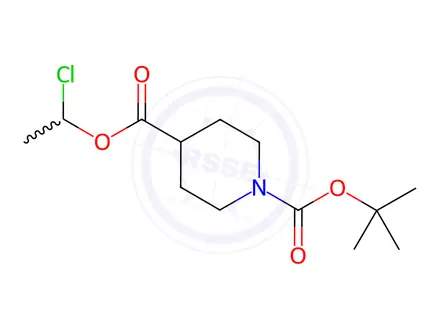 Chemical structure of Piperidine-1,4-dicarboxylic acid 1-tert-butyl ester 4-(1-chloro-ethyl) ester
