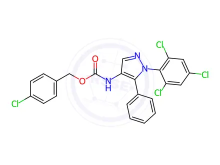 Chemical structure of 4-Chlorobenzyl (5-phenyl-1-(2,4,6-trichlorophenyl)-1H-pyrazol-4-yl)carbamate