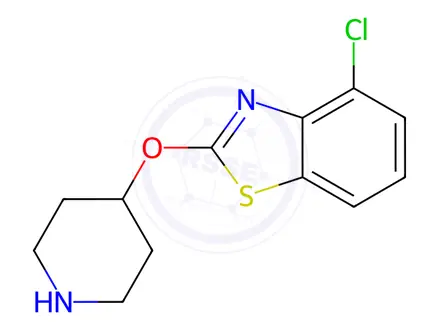 Chemical structure of 4-chloro-2-(piperidin-4-yloxy)-1,3-benzothiazole hydrochloride