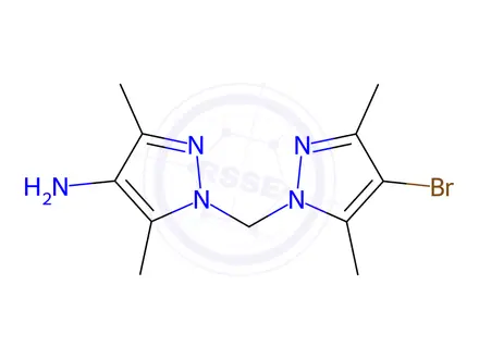 Chemical structure of 1-((4-Bromo-3,5-dimethyl-1h-pyrazol-1-yl)methyl)-3,5-dimethyl-1h-pyrazol-4-amine