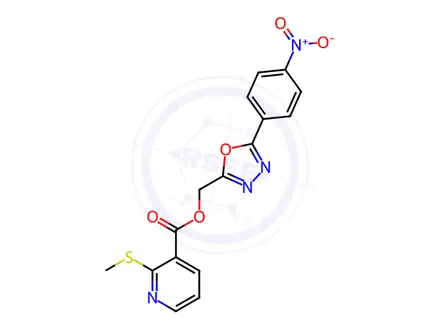 Chemical structure of (5-(4-Nitrophenyl)-1,3,4-oxadiazol-2-yl)methyl 2-(methylthio)nicotinate