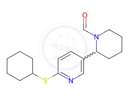 Chemical structure of 2-(6-(Cyclohexylthio)pyridin-3-yl)piperidine-1-carbaldehyde