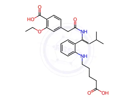 Chemical structure of 2-Despiperidyl-2-(5-carboxypentylamine) Repaglinide