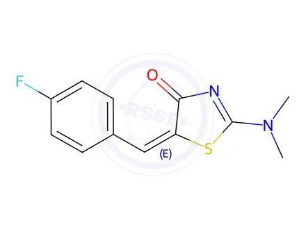 Chemical structure of (5E)-2-(Dimethylamino)-5-[(4-fluorophenyl)methylidene]-4,5-dihydro-1,3-thiazol-4-one