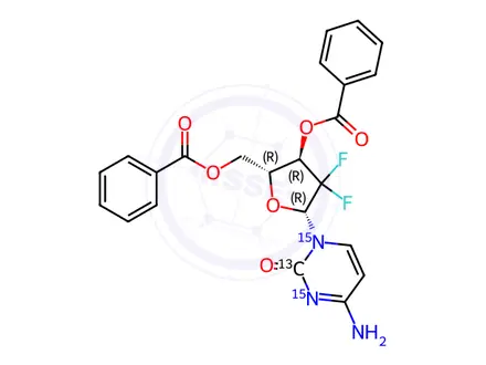 Chemical structure of 2’-Deoxy-3’,5’-di-O-benzoyl-2’,2’-difluorocytidine-13C,15N2