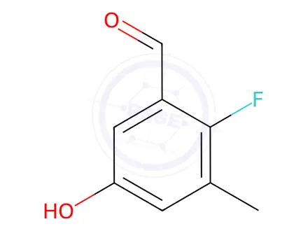Chemical structure of Benzaldehyde, 2-fluoro-5-hydroxy-3-methyl-