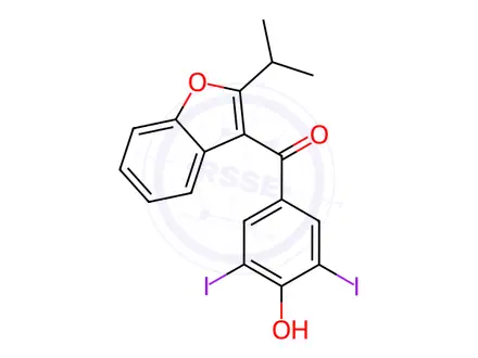 Chemical structure of (4-Hydroxy-3,5-diiodophenyl)(2-isopropylbenzofuran-3-yl)methanone