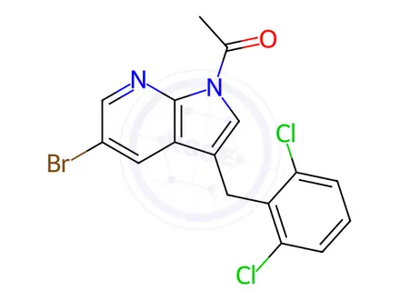 Chemical structure of 1-[5-Bromo-3-(2,6-dichlorobenzyl)-1H-pyrrolo[2,3-b]pyridin-1-yl]-1-ethanone