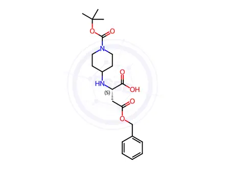 Chemical structure of (S)-4-(benzyloxy)-2-((1-(tert-butoxycarbonyl)piperidin-4-yl)amino)-4-oxobutanoic acid