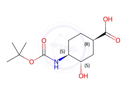 Chemical structure of (1R,3S,4S)-4-{[(tert-butoxy)carbonyl]amino}-3-hydroxycyclohexane-1-carboxylic acid