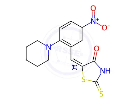 Chemical structure of (5E)-5-{[5-nitro-2-(piperidin-1-yl)phenyl]methylidene}-2-sulfanylidene-1,3-thiazolidin-4-one
