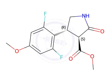 Chemical structure of (3S,4R)-methyl 4-(2,6-difluoro-4-methoxyphenyl)-2-oxopyrrolidine-3-carboxylate
