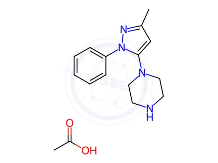 Chemical structure of 1-(3-Methyl-1-phenyl-1H-pyrazol-5-yl)-Piperazine Acetate