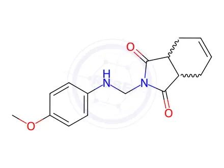 Chemical structure of 2-{[(4-Methoxyphenyl)amino]methyl}-3a,4,7,7a-tetrahydro-1H-isoindole-1,3(2H)-dione