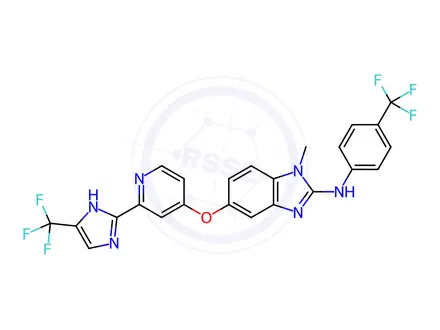 Chemical structure of 1-Methyl-5-[2-[5-(trifluoromethyl)-1H-imidazol-2-yl]pyridin-4-yl]oxy-N-[4-(trifluoromethyl)phenyl]benzimidazol-2-amine