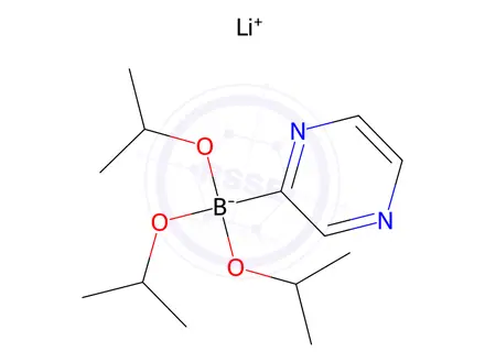 Chemical structure of Borate(1-), tris(2-propanolato)-2-pyrazinyl-, lithium (1:1), (T-4)-