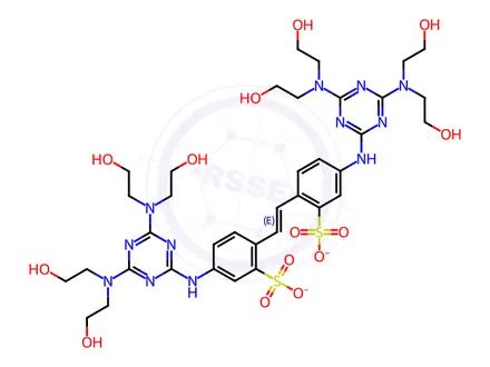 Chemical structure of disodium 4,4'-bis[[4,6-bis[bis(2-hydroxyethyl)amino]-1,3,5-triazin-2-yl]amino]stilbene-2,2'-disulphonate