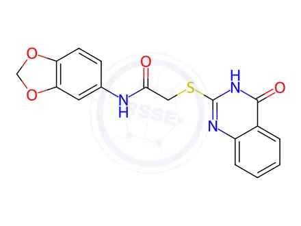 Chemical structure of N-(benzo[d][1,3]dioxol-5-yl)-2-((4-oxo-1,4-dihydroquinazolin-2-yl)thio)acetamide