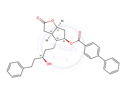 Chemical structure of (3aR,4R,5R,6aS)-4-((R)-3-Hydroxy-5-phenylpentyl)-2-oxohexahydro-2H-cyclopenta[b]furan-5-yl [1,1'-biphenyl]-4-carboxylate