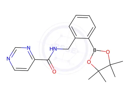 Chemical structure of N-[[2-(4,4,5,5-Tetramethyl-1,3,2-dioxaborolan-2-yl)phenyl]methyl]pyrimidine-4-carboxamide