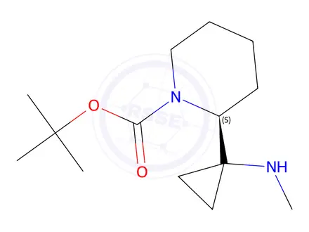 Chemical structure of Tert-butyl (S)-2-(1-(methylamino)cyclopropyl)piperidine-1-carboxylate