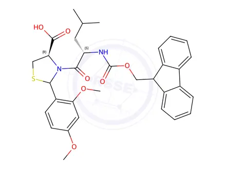 Chemical structure of Fmoc-Leu-Cys[Psi(Dmp,H)Pro]-OH