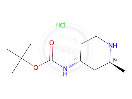 Chemical structure of (2S,4R)-(2-Methyl-piperidin-4-yl)-carbamic acid tert-butyl ester hydrochloride