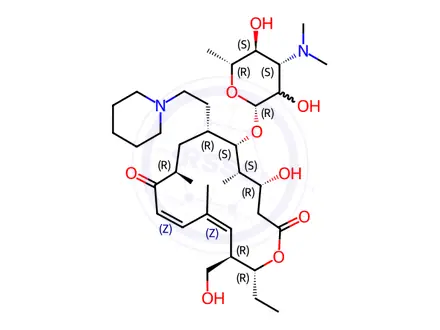 Chemical structure of 20-Deoxo-5-O-[3,6-dideoxy-3-(dimethylamino)-β-D-glucopyranosyl]-20-(1-piperidinyl)tylonolide