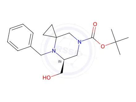 Chemical structure of Tert-butyl (S)-4-benzyl-5-(hydroxymethyl)-4,7-diazaspiro[2.5]Octane-7-carboxylate