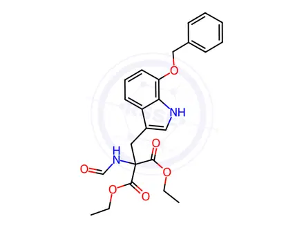 Chemical structure of (7'-Benzyloxy-indolymethyl)formamido-malonic Diethyl Ester